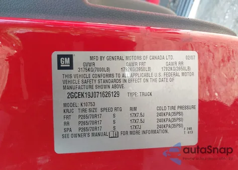 2007 Chevrolet Silverado 1500 Lt1 from USA, damaged, VIN 2GCEK19J071626129